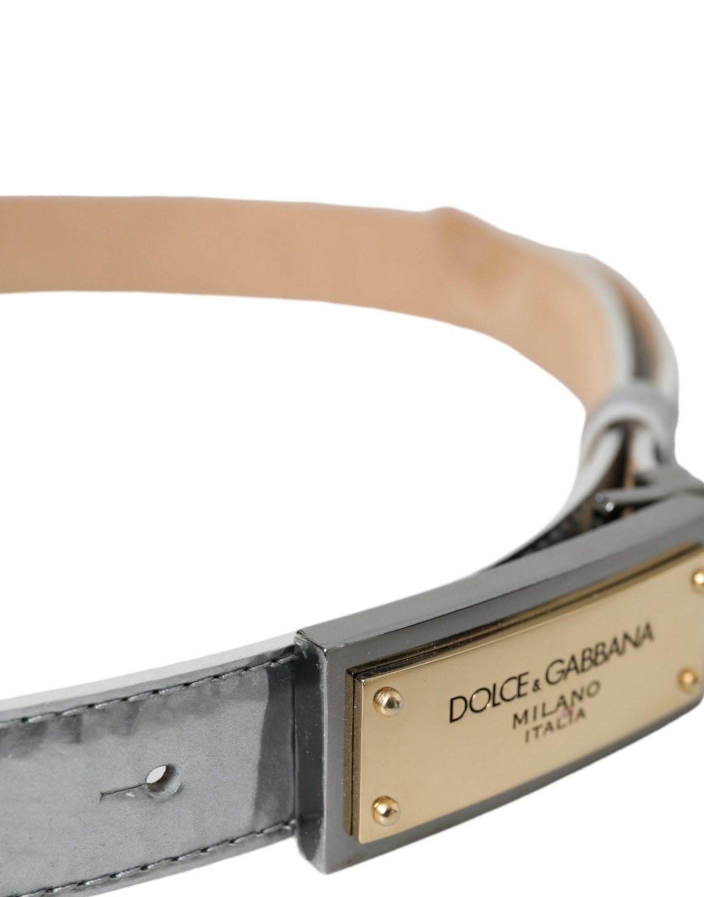 Dolce & Gabbana Silver Leather Metal Logo Buckle Belt Men - PER.FASHION