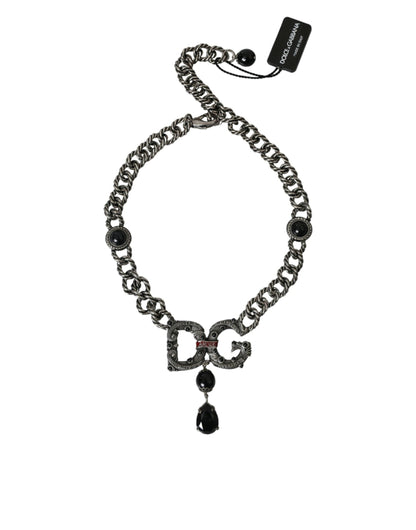 Dolce & Gabbana Silver Tone Brass DG CITY Embellished Jewelry Necklace - PER.FASHION