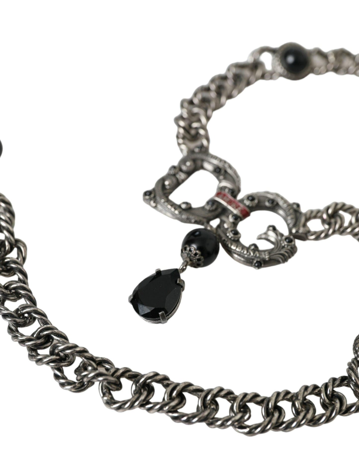 Dolce & Gabbana Silver Tone Brass DG CITY Embellished Jewelry Necklace - PER.FASHION