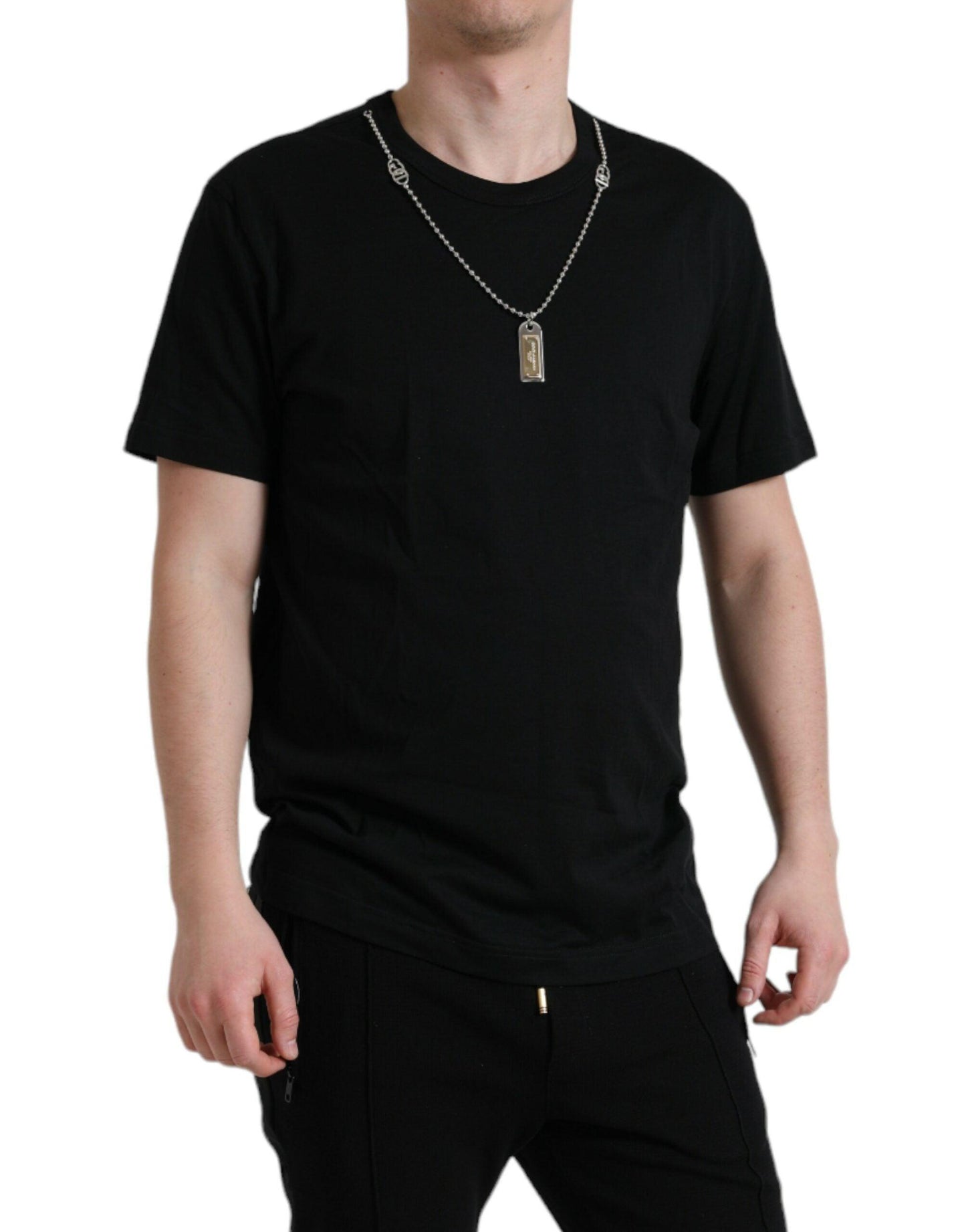Dolce & Gabbana Sleek Cotton Round Neck T-Shirt with Chain Detail - PER.FASHION