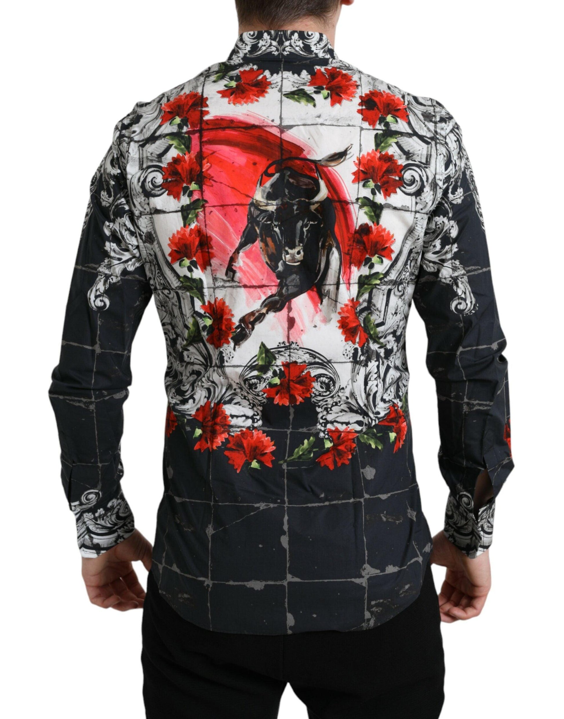 Dolce & Gabbana Slim Fit Floral Bull Cotton Dress Shirt - PER.FASHION