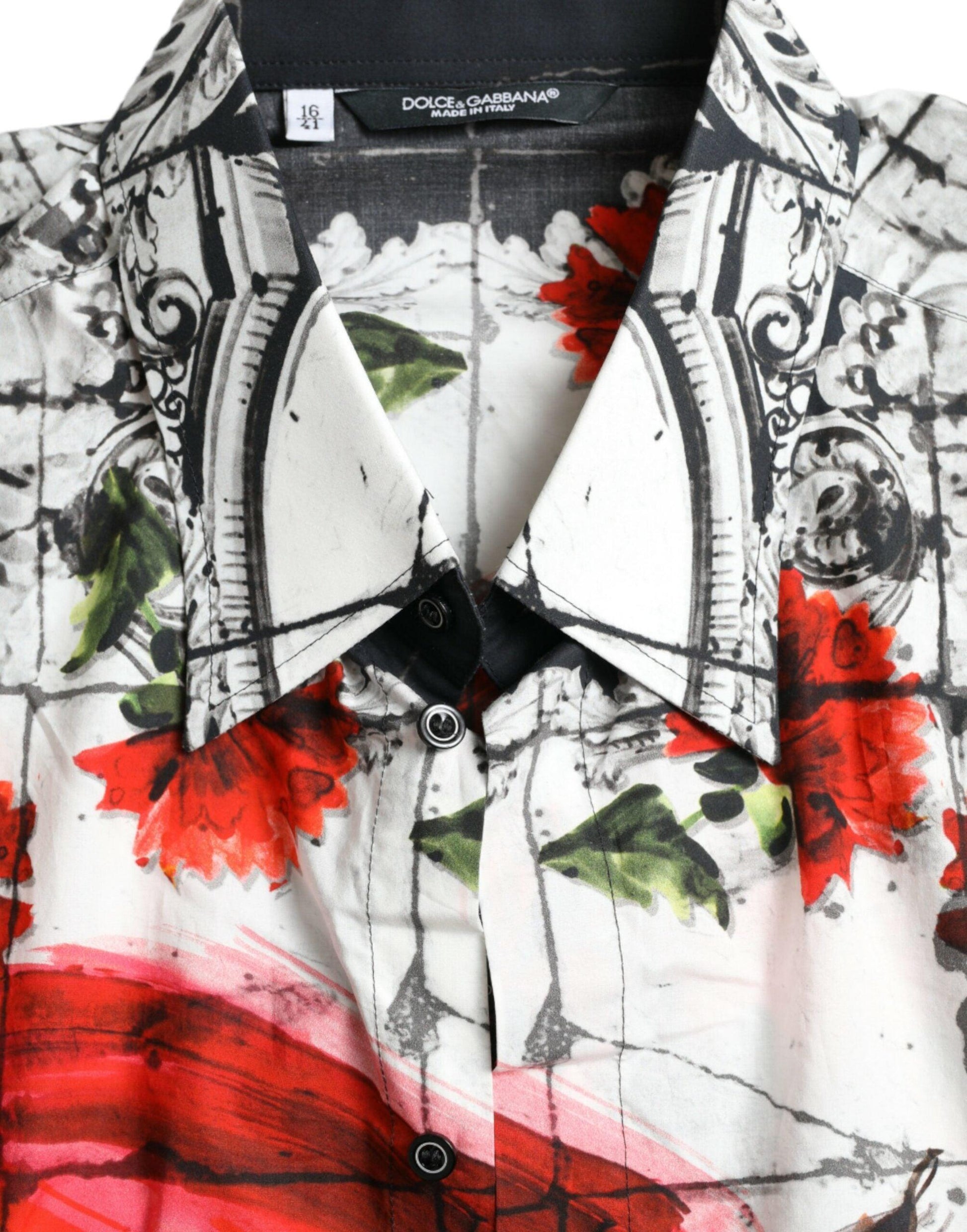 Dolce & Gabbana Slim Fit Floral Bull Cotton Dress Shirt - PER.FASHION