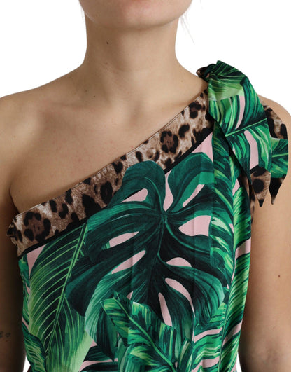 Dolce & Gabbana Tropical Jungle Print One-Shoulder Dress - PER.FASHION