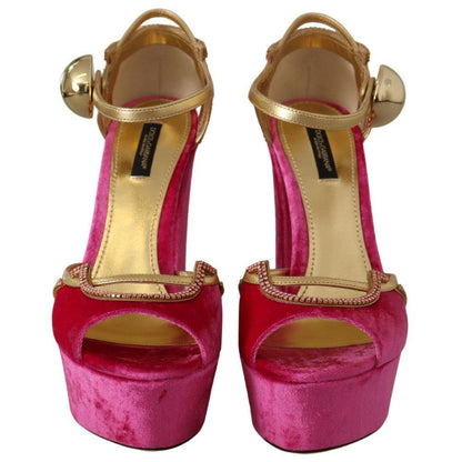 Dolce & Gabbana Velvet Crystal-Embellished Heeled Sandals - PER.FASHION