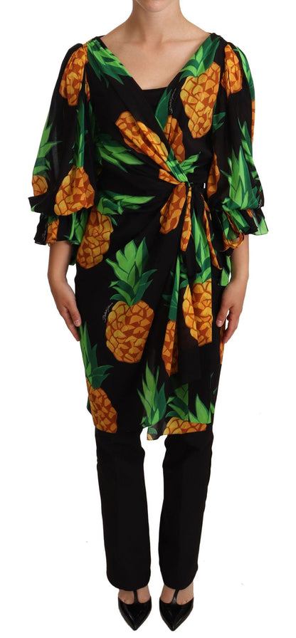 Dolce & Gabbana Vibrant Pineapple Draped Wrap Dress - PER.FASHION