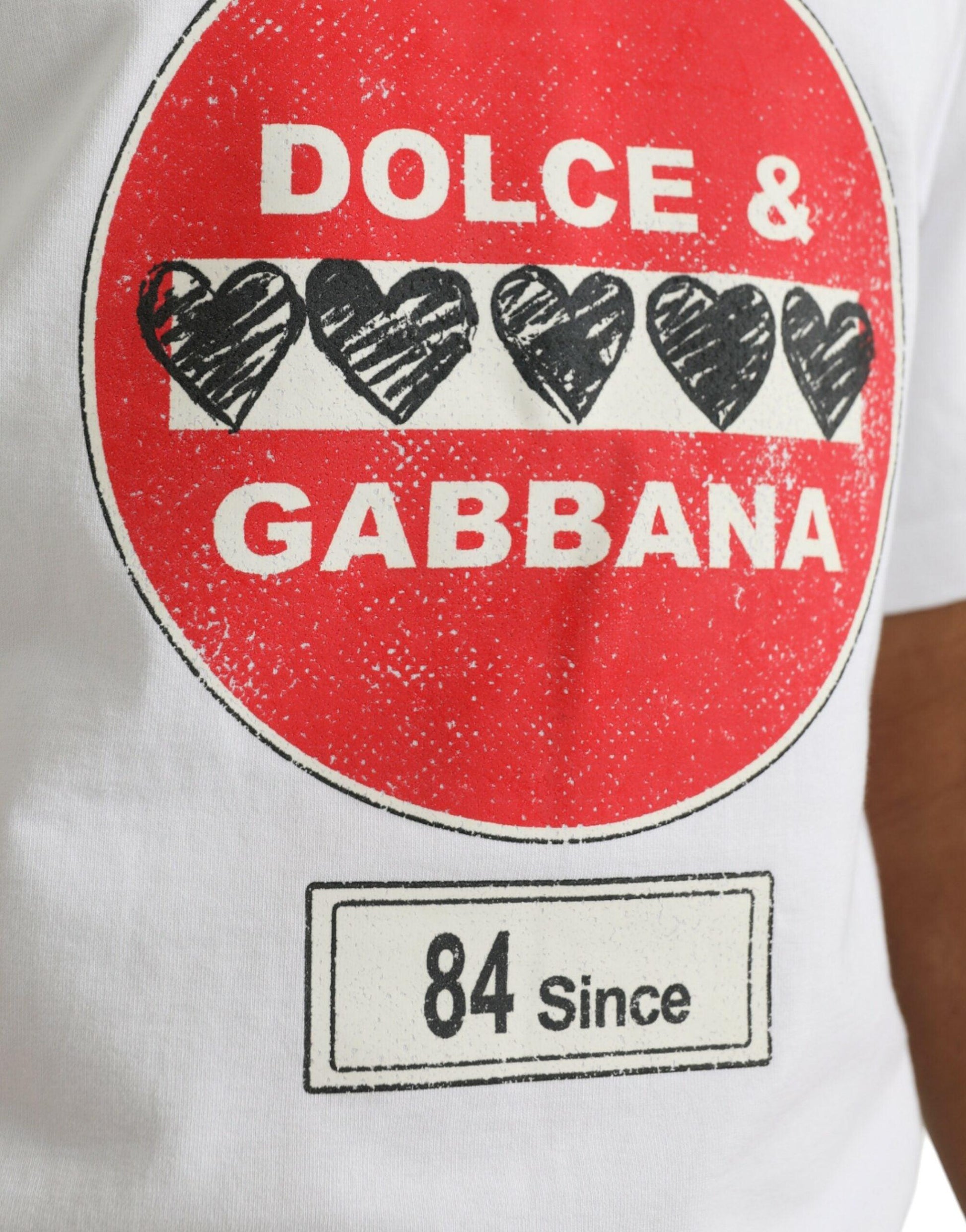 Dolce & Gabbana White Amor Heart Cotton Crewneck Short Sleeve T-shirt - PER.FASHION