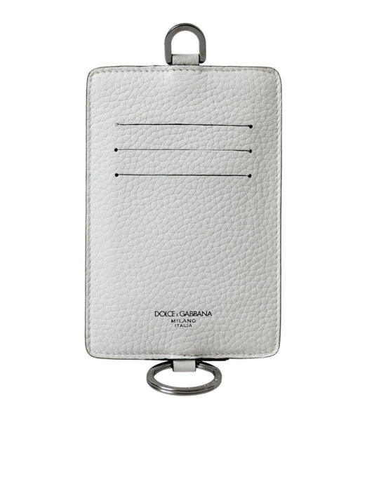 Dolce & Gabbana White Calf Leather Lanyard Logo Card Holder Wallet - PER.FASHION
