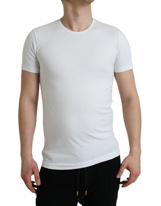 Dolce & Gabbana White Cotton Round Neck Crewneck Underwear T-shirt - PER.FASHION