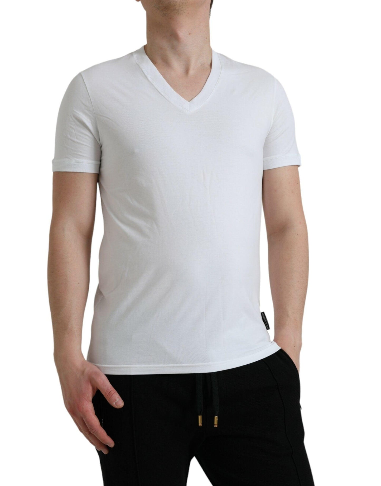 Dolce & Gabbana White Cotton V-neck Short Sleeve Underwear T-shirt - PER.FASHION