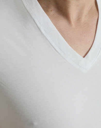 Dolce & Gabbana White Cotton V-neck Short Sleeve Underwear T-shirt - PER.FASHION