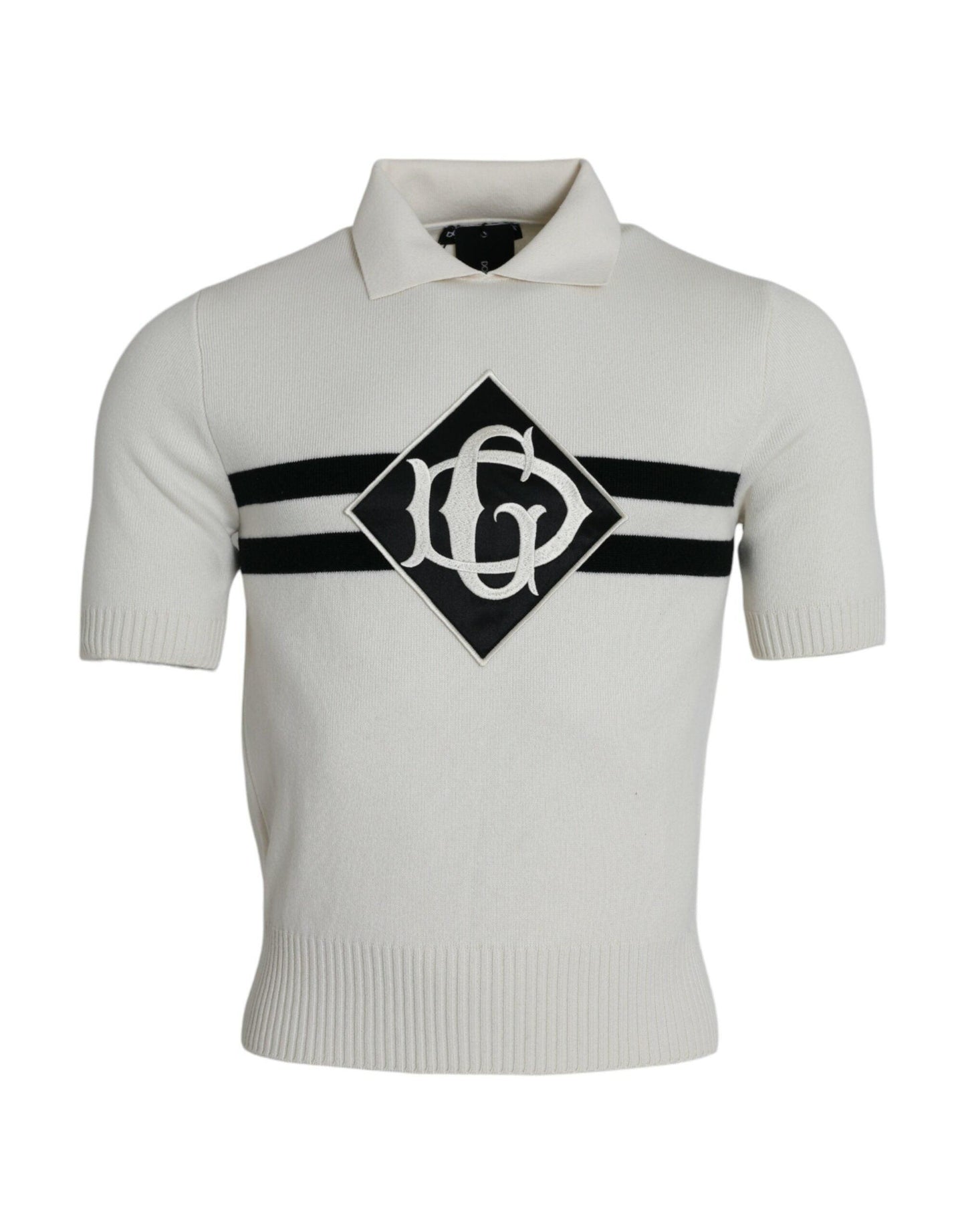 Dolce & Gabbana White DG Logo Collared Henley Shirt T-shirt - PER.FASHION