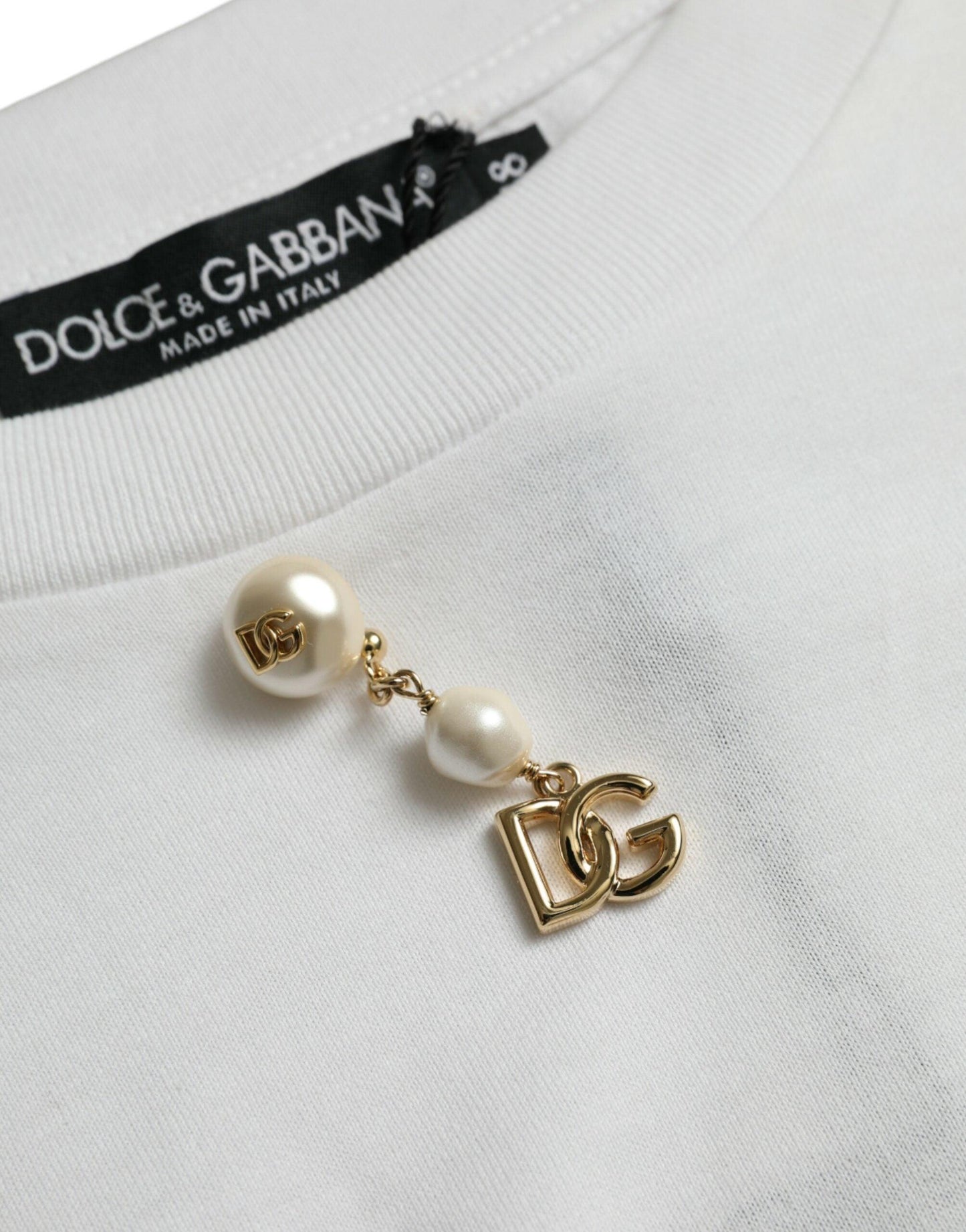 Dolce & Gabbana White Embellished Cotton Crew Neck T-shirt - PER.FASHION
