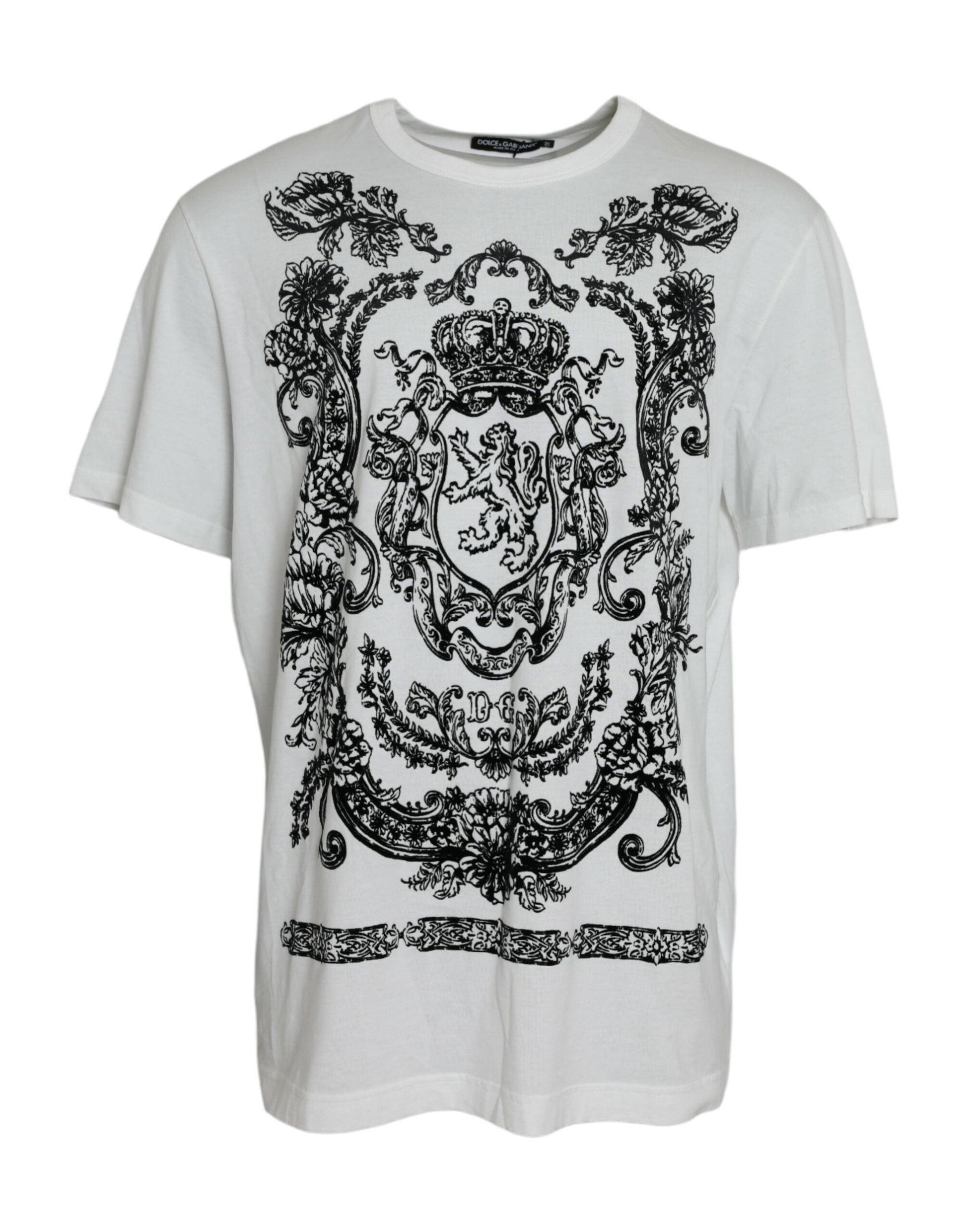 Dolce & Gabbana White Lion Crown Logo Cotton Crewneck T-shirt - PER.FASHION