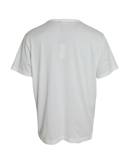 Dolce & Gabbana White Logo Embossed Cotton Crewneck T-shirt - PER.FASHION