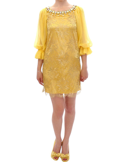 Dolce & Gabbana Yellow Lace Crystal Embellished Mini Dress - PER.FASHION