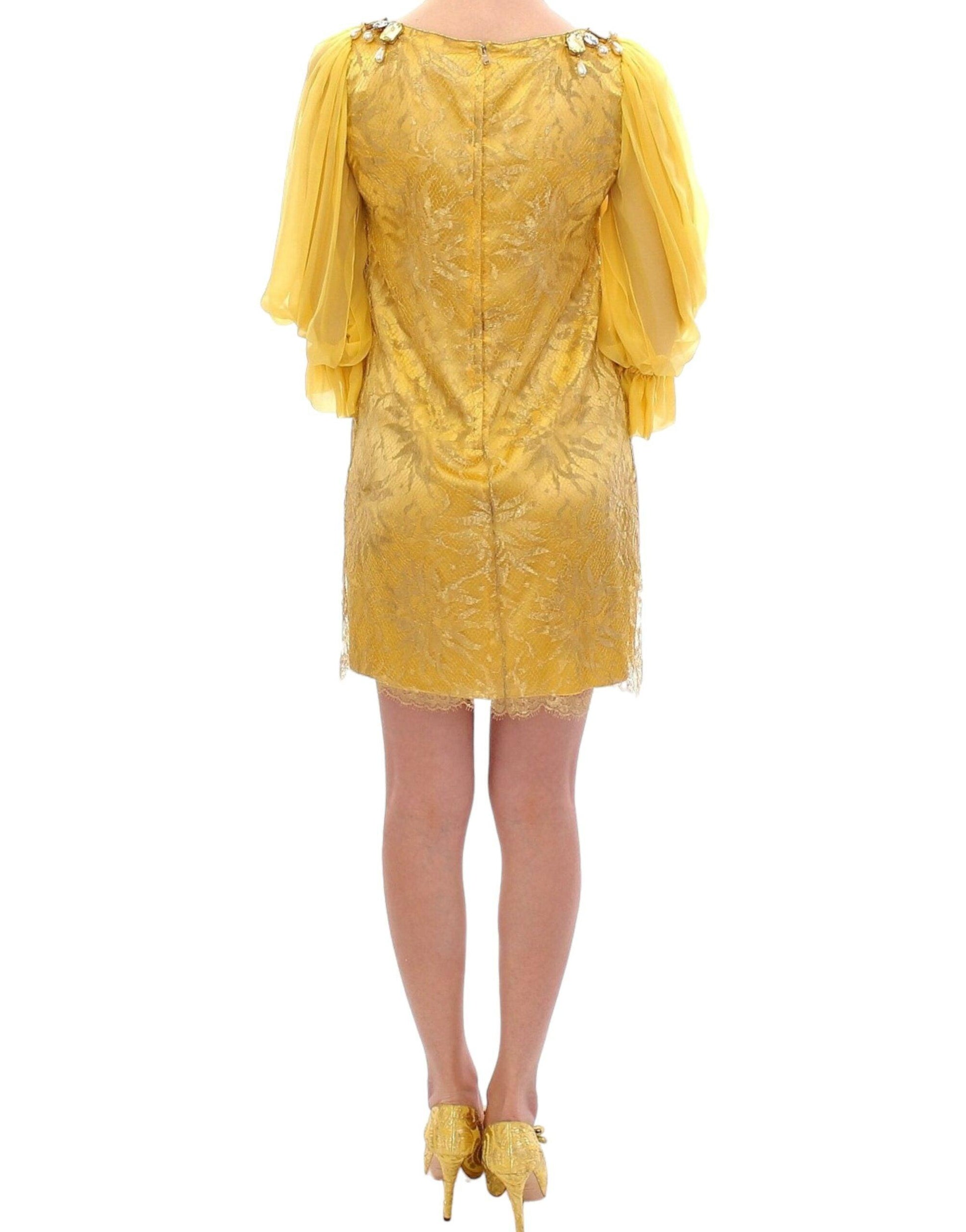 Dolce & Gabbana Yellow Lace Crystal Embellished Mini Dress - PER.FASHION