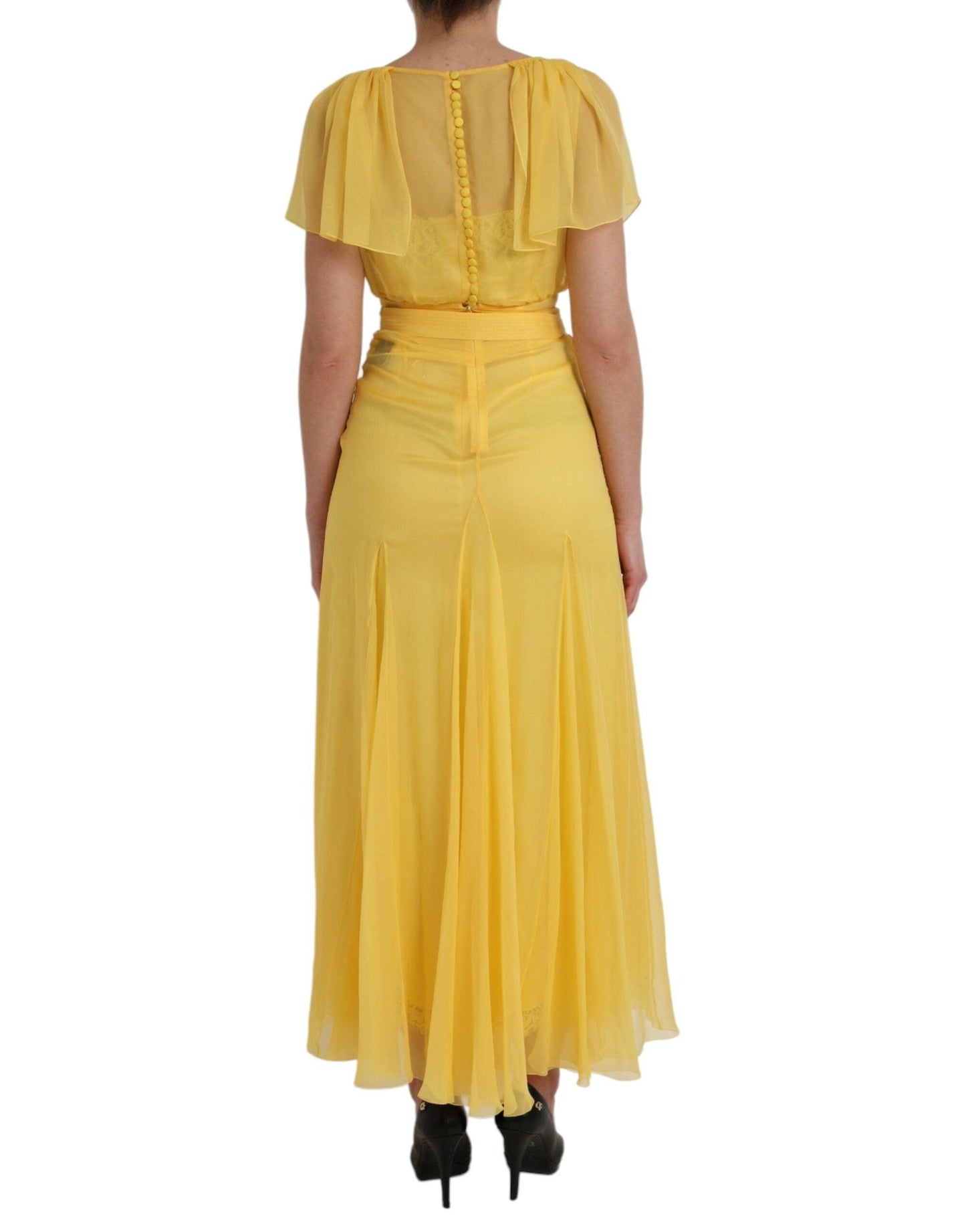 Dolce & Gabbana Yellow Silk Sheath Belted Long Maxi Dress - PER.FASHION