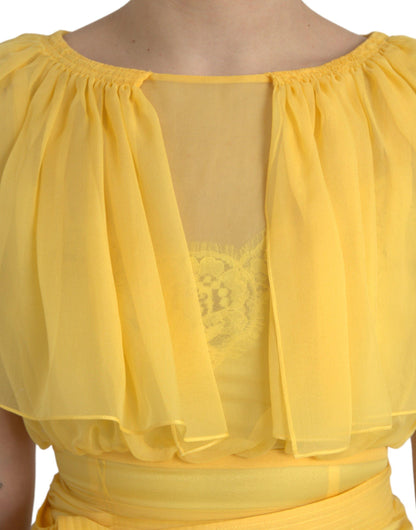 Dolce & Gabbana Yellow Silk Sheath Belted Long Maxi Dress - PER.FASHION
