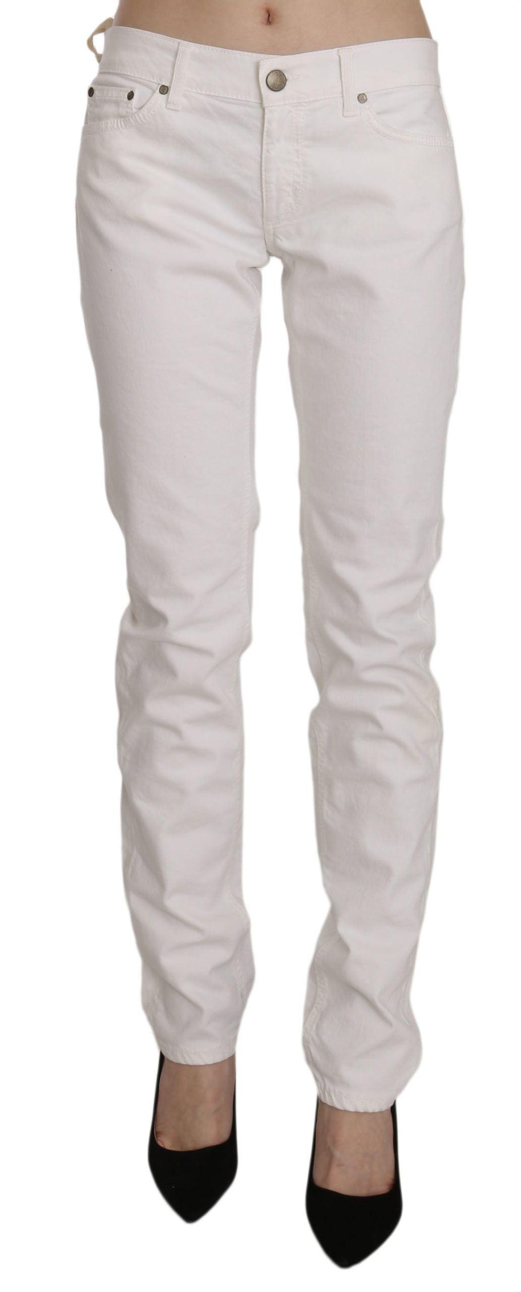 Dondup Chic White Skinny Cotton Blend Pants - PER.FASHION