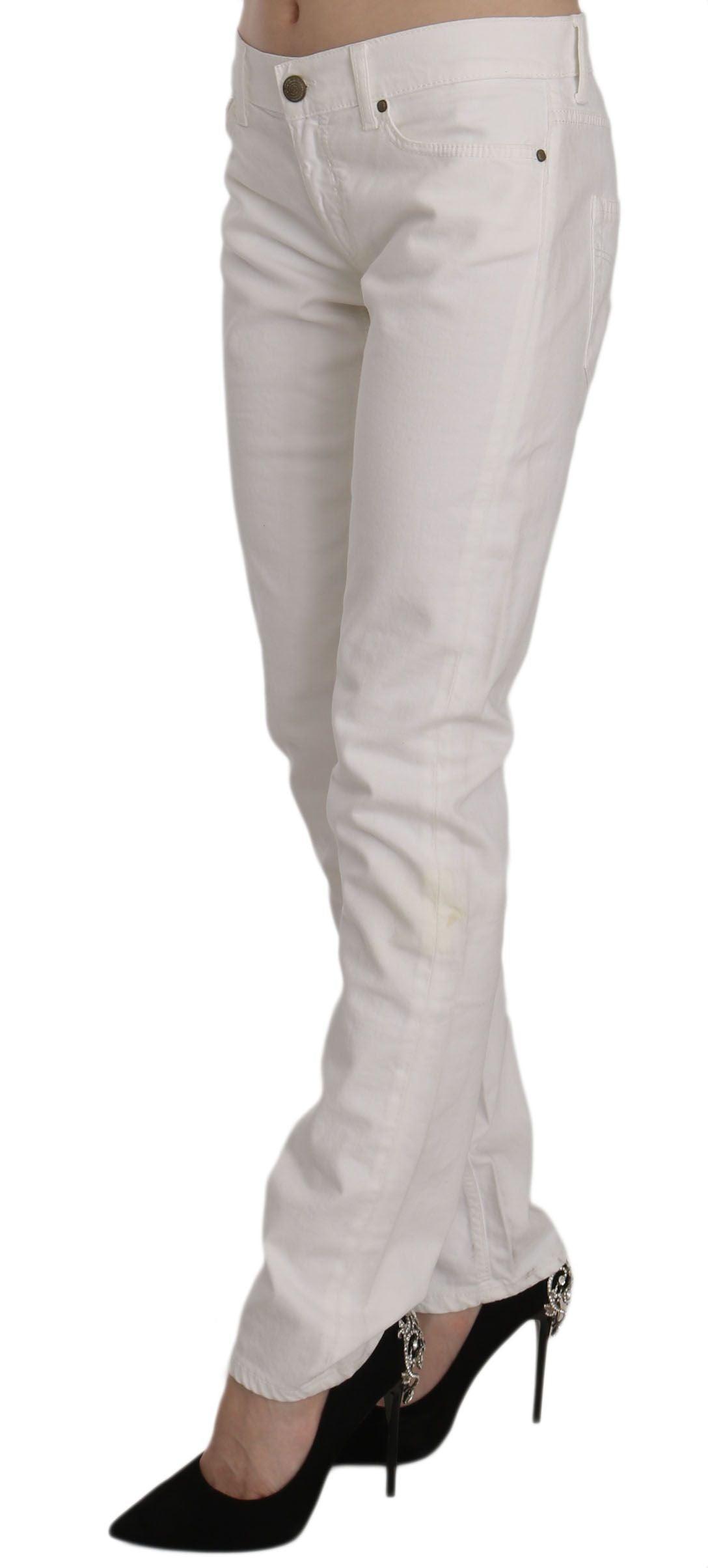 Dondup Chic White Skinny Cotton Blend Pants - PER.FASHION