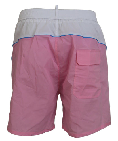 Dsquared² Chic White & Pink Print Swim Shorts - PER.FASHION