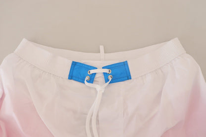 Dsquared² Chic White & Pink Print Swim Shorts - PER.FASHION