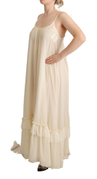 Elegant Off White A-Line Floor Length Dress - PER.FASHION