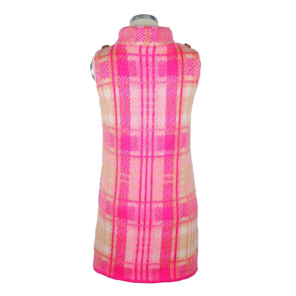 Elisabetta Franchi Chic Sleeveless Tartan Knit Dress with Pink Accents - PER.FASHION
