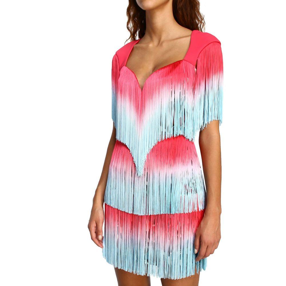 Elisabetta Franchi Elegant Pink Fringe Cocktail Dress - PER.FASHION