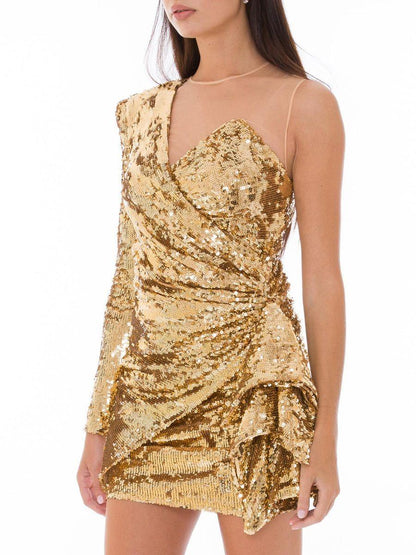Elisabetta Franchi Glistening Gold Sequin Evening Dress - PER.FASHION