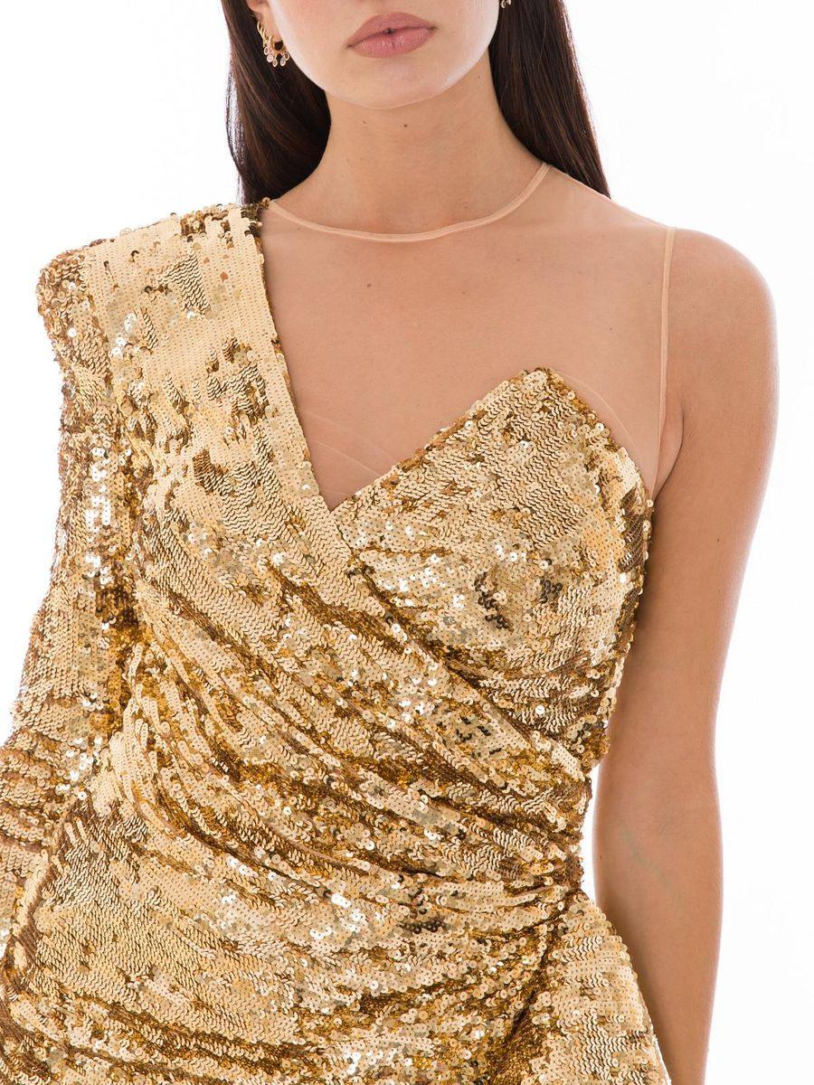 Elisabetta Franchi Glistening Gold Sequin Evening Dress - PER.FASHION