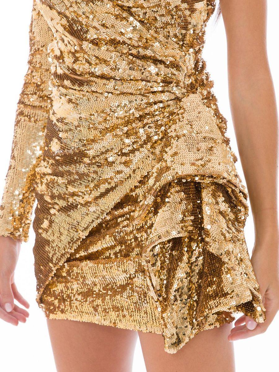 Elisabetta Franchi Glistening Gold Sequin Evening Dress - PER.FASHION