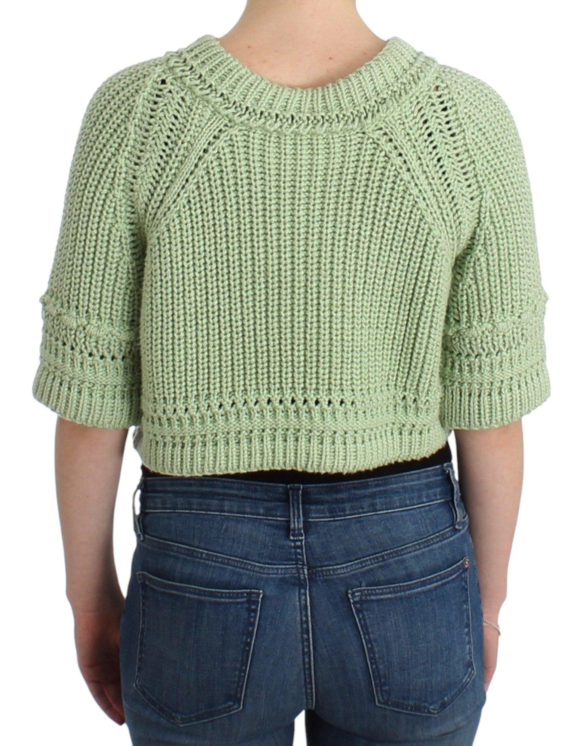 Ermanno Scervino Chic Green Cropped Cotton Sweater - PER.FASHION