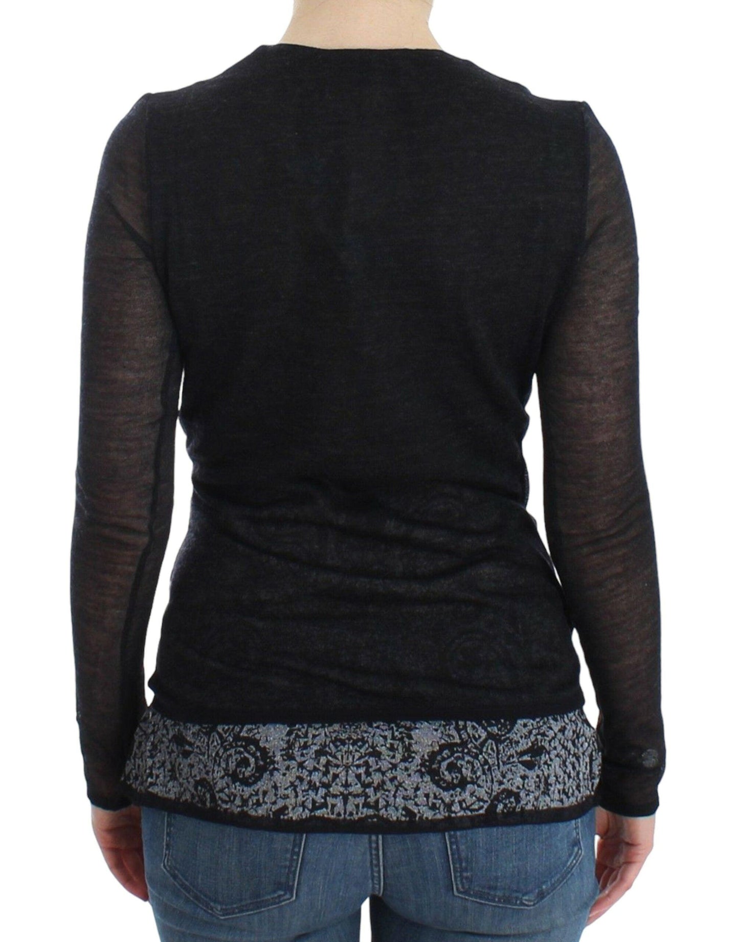 Ermanno Scervino Deep V-neck Black Wool Blend Sweater - PER.FASHION