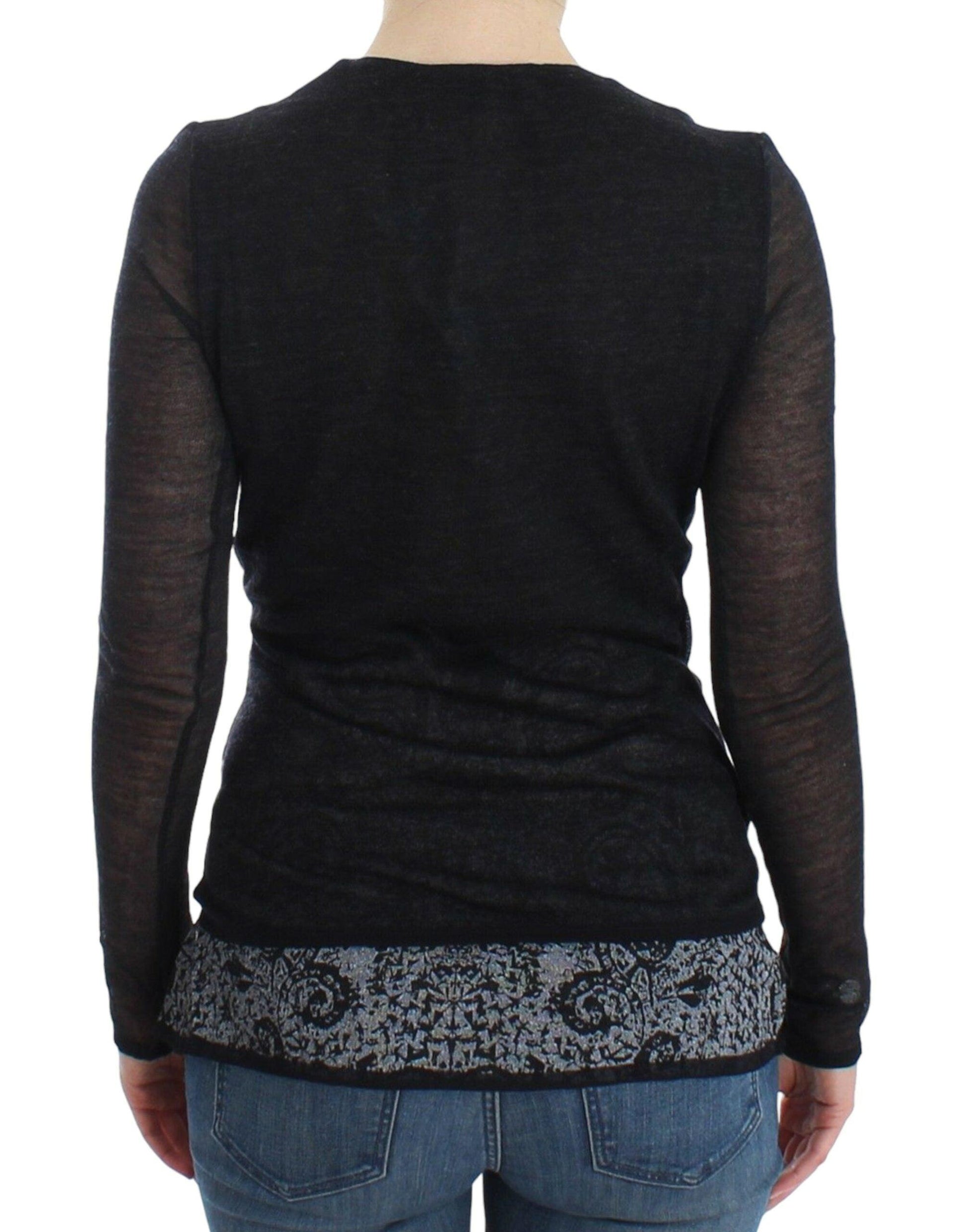Ermanno Scervino Deep V-neck Black Wool Blend Sweater - PER.FASHION