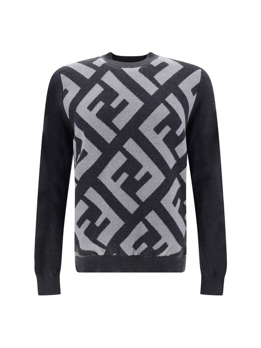Fendi Chic Grey Wool Iconic Logo Sweater - PER.FASHION