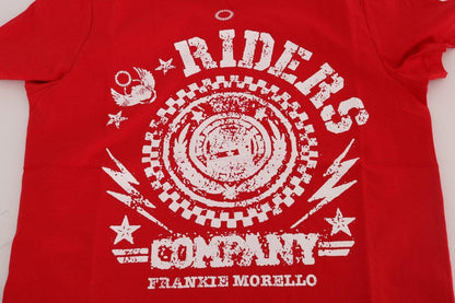 Frankie Morello Chic Red 'RIDERS' Motive Crewneck Tee - PER.FASHION
