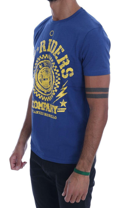 Frankie Morello Stylish Blue Riders Motif Cotton Tee - PER.FASHION