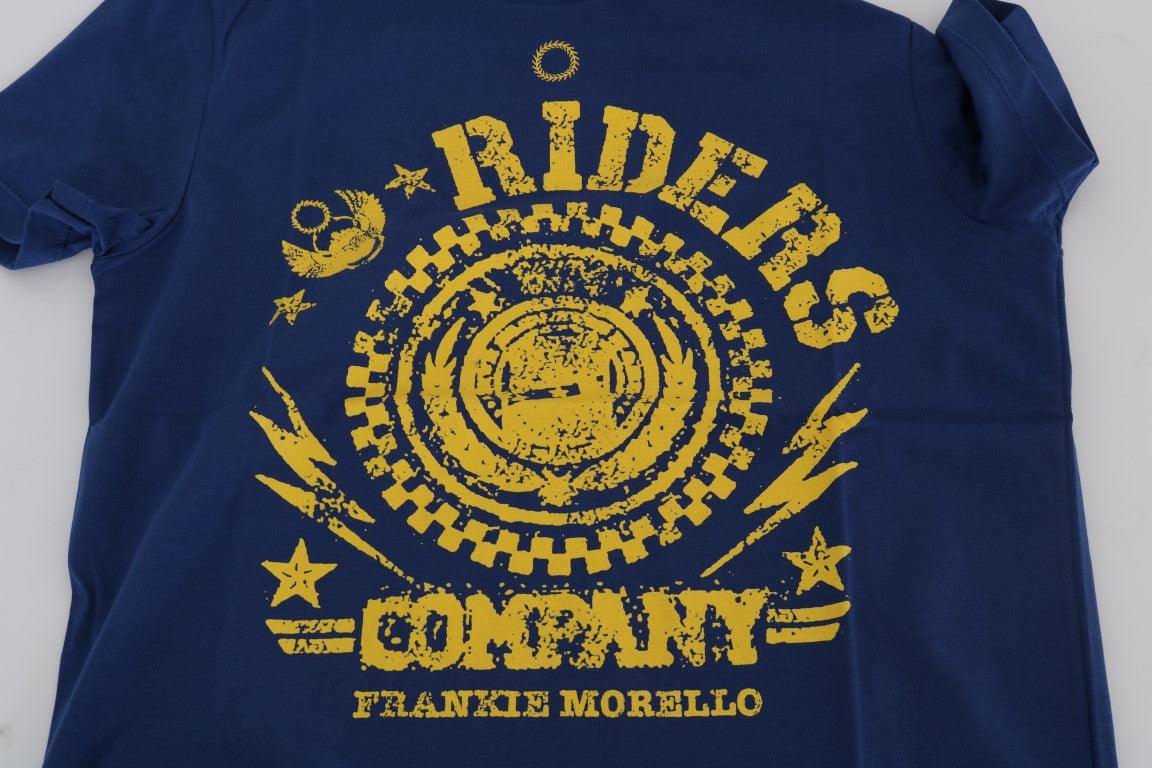 Frankie Morello Stylish Blue Riders Motif Cotton Tee - PER.FASHION