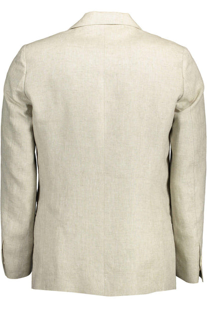 Gant Beige Linen Classic Jacket with Logo Detailing - PER.FASHION