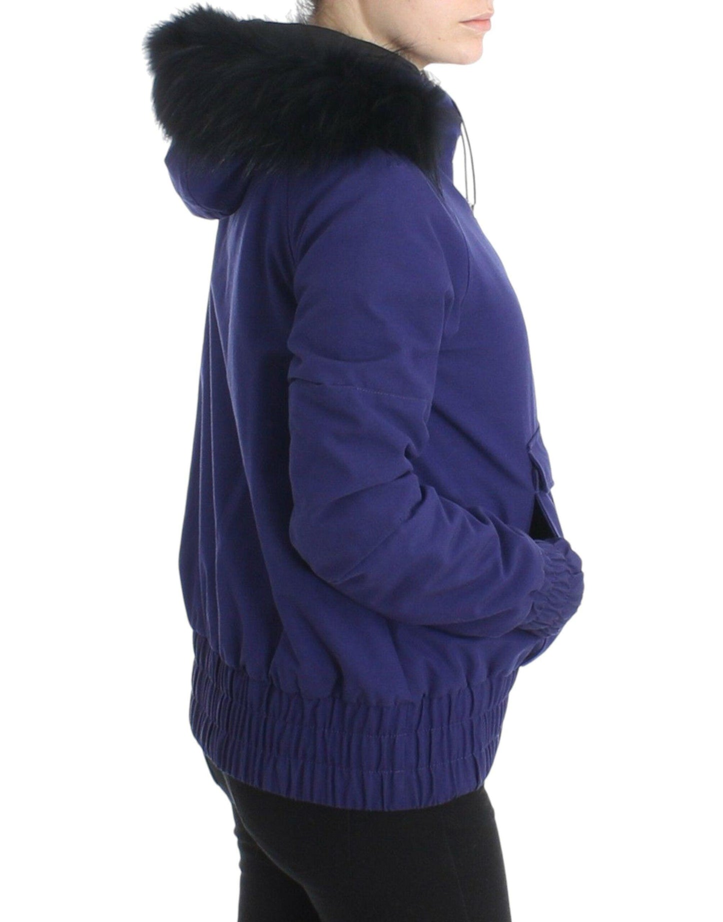 GF Ferre Chic Blue K-Way Jacket with Faux Fur Accent - PER.FASHION