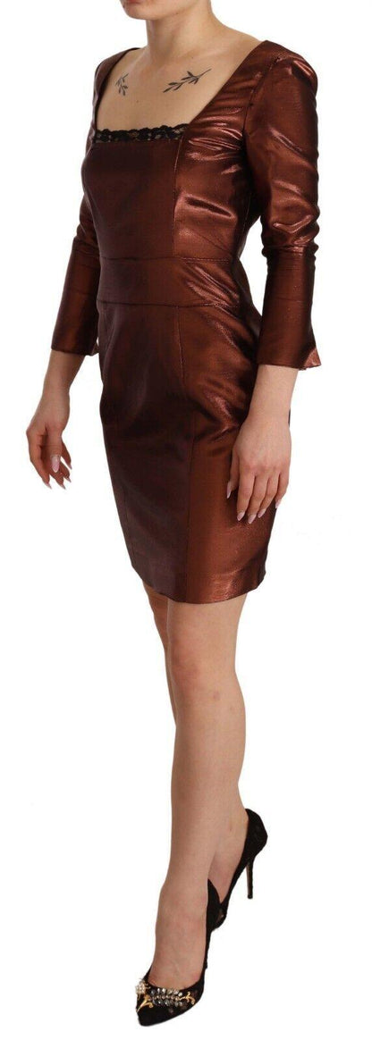 GF Ferre Elegant Bronze Sheath Mini Dress with Square Neck - PER.FASHION