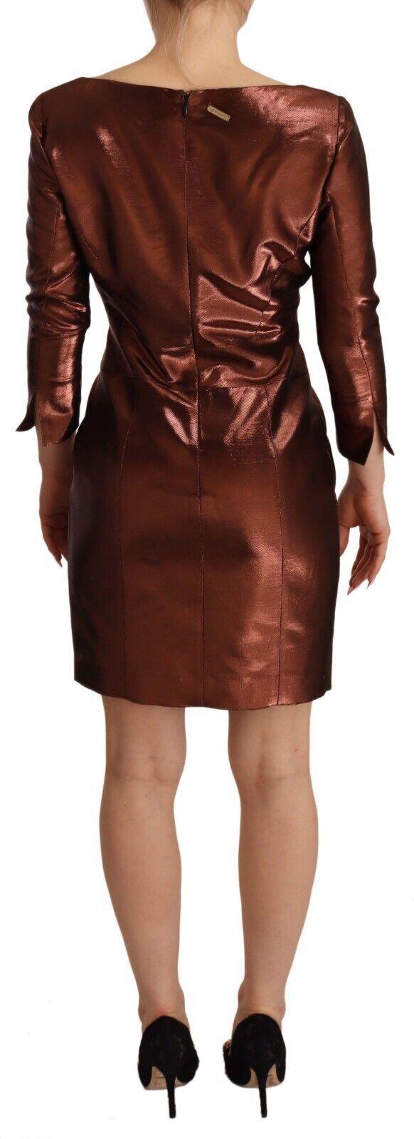 GF Ferre Elegant Bronze Sheath Mini Dress with Square Neck - PER.FASHION