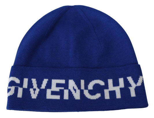 Givenchy Chic Unisex Cobalt Wool Beanie with Logo Detail - PER.FASHION