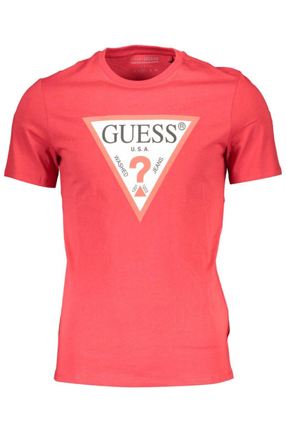 Guess Jeans Chic Red Organic Cotton Tee with Logo - PER.FASHION