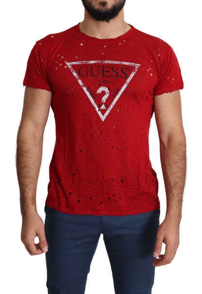 Guess Radiant Red Cotton Stretch T-Shirt - PER.FASHION