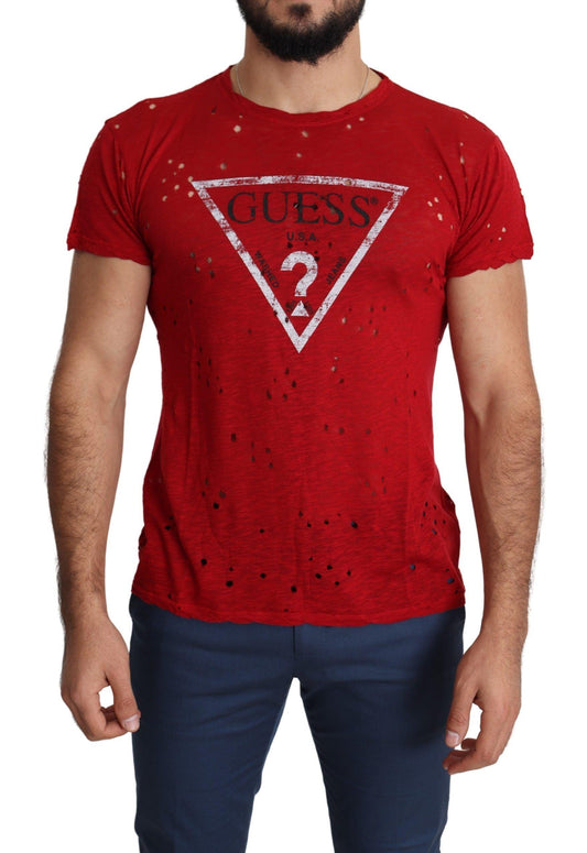 Guess Radiant Red Cotton Tee Perfect For Everyday Style - PER.FASHION