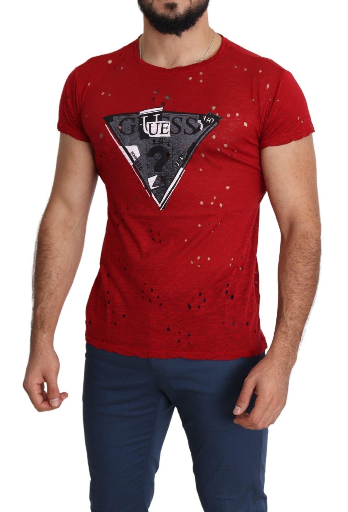 Guess Radiant Red Cotton Tee Perfect For Everyday Style - PER.FASHION