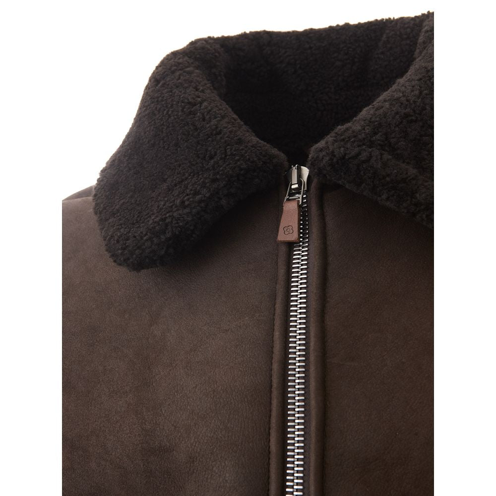 Lardini Elegant Montone Leather Brown Jacket