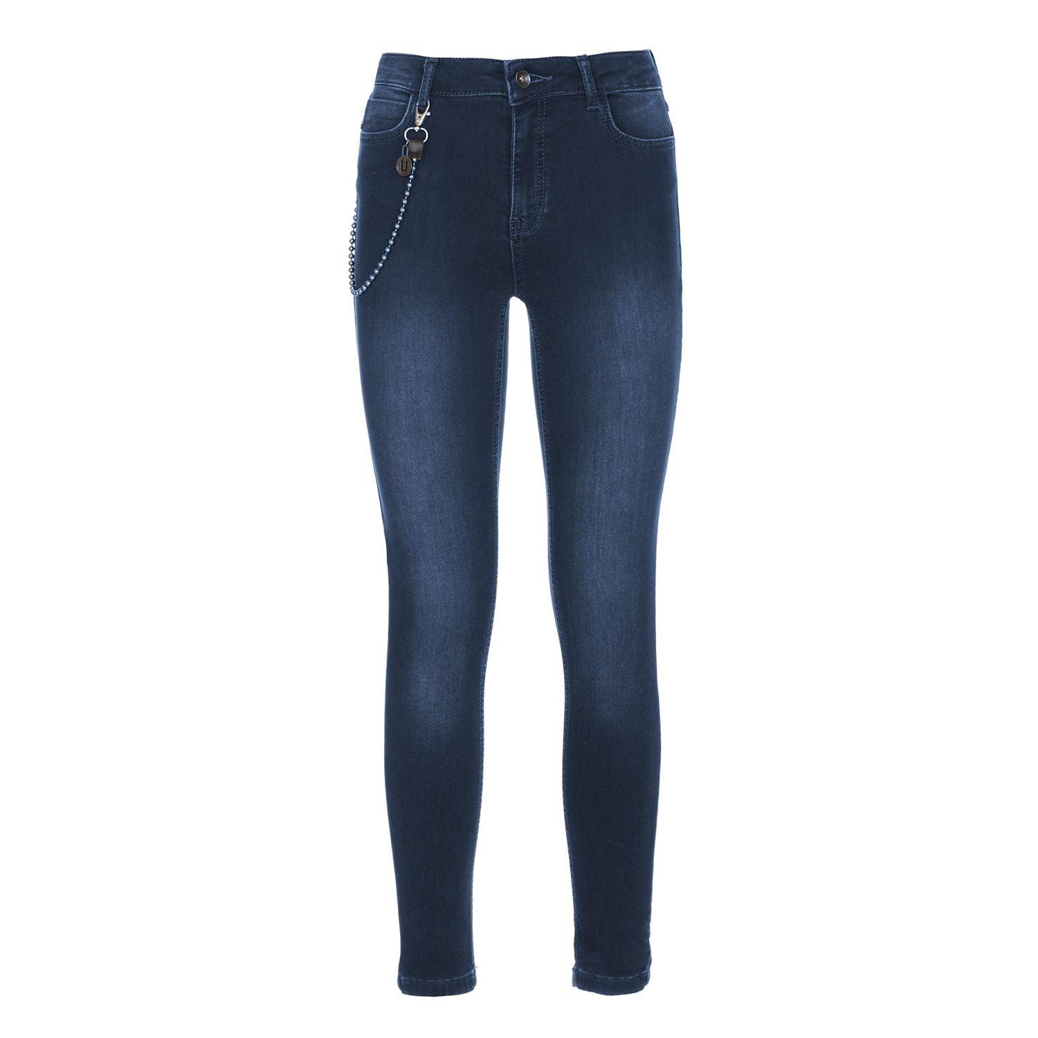 Imperfect Chic Lightly Washed Blue Slim-Fit Jeans with Chain Detail - PER.FASHION